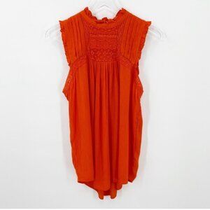 Anthropologie | Women's Orange High Neck Ruffle Blouse Top Size 8